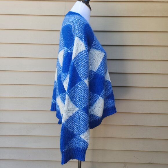 Sandro Plaid Crewneck Sweater Blue White Made in Italy - Picture 9 of 15